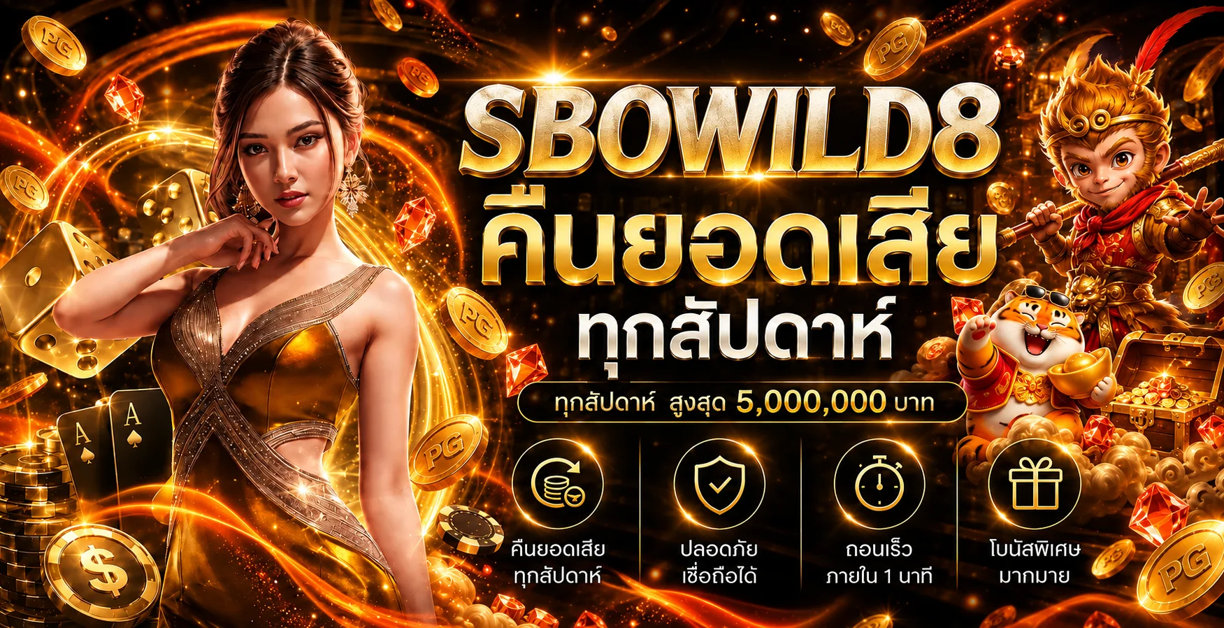 แบนเนอร์ SBOWILD8 คืนยอดเสียรายสัปดาห์โทนส้มดำ